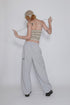 SUMMER KNIT BORDER TUBE TOP -BROWN MIX-